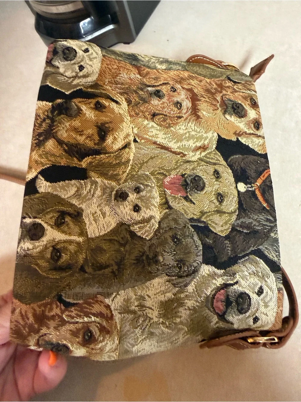 Signare Labrador retrievers dog  Tapestry Crossbody Brown Leather Strap image  l